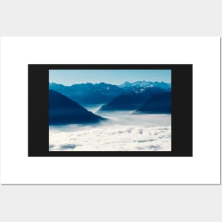 Mountains of Switzerland - Sunny Central Swiss Alpine Panorama With Fog of Sea Posters and Art